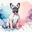 Bulldog draw with watercolor paints on a white background