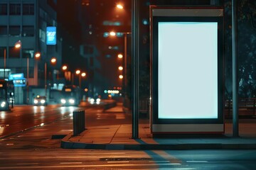 Poster - vertical blank digital billboard mockup on city bus stop outdoor advertising display