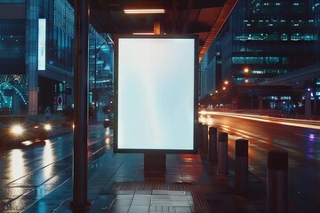 Poster - vertical blank digital billboard mockup on city bus stop outdoor advertising display