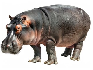realistic hippopotamus full body isolated on a white background
