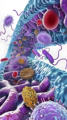 Poster - Detailed Diagram of Bacterial Adherence Mechanisms with Fimbriae and Adhesins