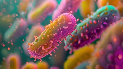 Poster - Vibrant bacteria magnified, revealing intricate details