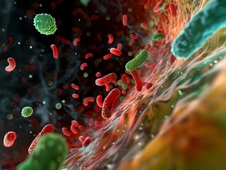 Poster - bacterial chemotaxis visualization showcasing directional movement toward nutrient sources