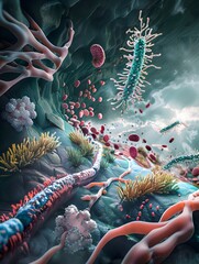 Poster - Visualizing the Intricate Stages of Bacterial Pathogenesis in a Surreal Underwater Ecosystem
