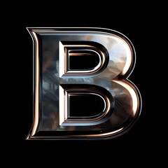 b capital futuristic letter with metallic finish its presence against a solid black background