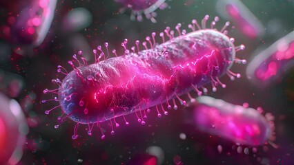 Poster - Fluorescent bacteria magnified, highlighting cellular details.