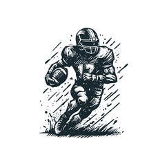 Sticker - The american football player. Black white vector illustration.