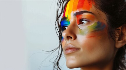 Wall Mural - A woman with colorful paint on her face.