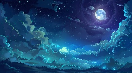 Wall Mural - night sky background with stars, moon and clouds