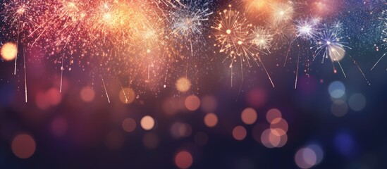 Poster - an abstract holiday background with fireworks during new year or christmas featuring copy space for 