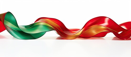 Wall Mural - A festive frame of Christmas ribbon placed on a white background with ample copy space for an image