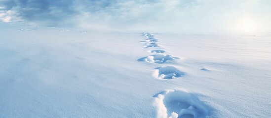 Sticker - The image shows footprints in the snow with shoes visible. Copy space image. Place for adding text and design