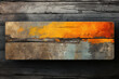 Abstract painting with bright orange yellow blue and gray colors on a wooden background, conveying a sense of urban decay and renewal.