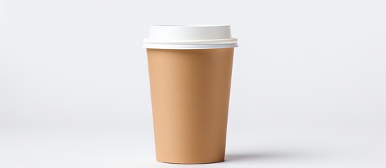 Sticker - Close up view of a blank Kraft coffee cup with copy space image isolated on a white background