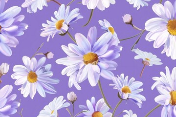 Wall Mural - 
Floral seamless pattern with daisies. Vector illustration on purple background. It can be used for wallpapers, wrapping, cards, patterns for clothes and other.