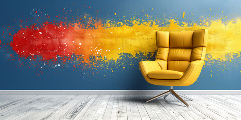 Vibrant Creativity: Yellow Armchair Against Color Splash Wall