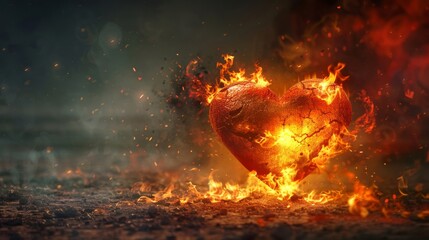 Sticker - A heart made of fire is surrounded by a lot of smoke and fire
