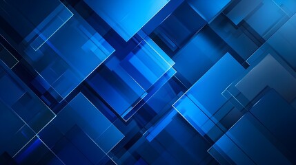 Futuristic Abstract Geometric Shapes in Deep Blue Digital Backdrop for Technology and Innovation