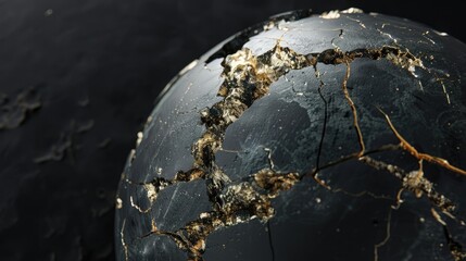 Wall Mural - a dynamic 3d rendering showcases abstract art featuring a damaged spherical earth moon or asteroid w