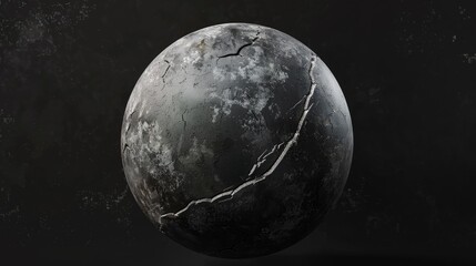 Wall Mural - a captivating 3d render of abstract art showcases a damaged black and white spherical object resembl