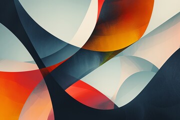 Aufkleber - Artistic abstract image with fluid curves and swirls blending warm red and orange tones with cool grays and whites.
