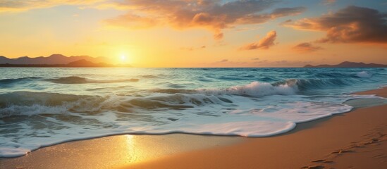 Wall Mural - Gorgeous sunset scenery at the beach with the perfect ambience and plenty of copy space image
