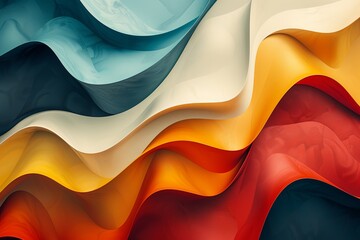 Aufkleber - Dynamic abstract image featuring smooth, flowing waves in a vibrant color palette of red, yellow, and blue, creating a sense of movement.
