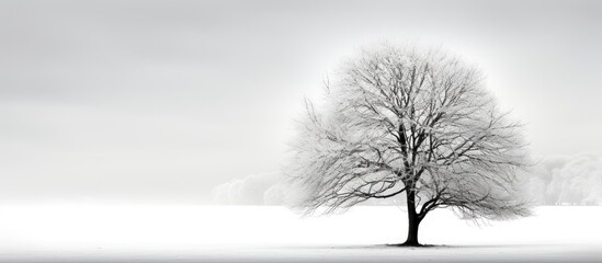Wall Mural - A winter tree s silhouette transformed into a high key black and white copy space image