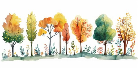 Wall Mural - Simple trees bushes set on white background