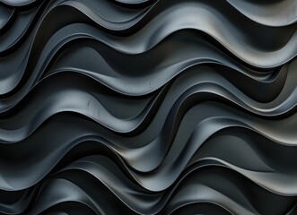 Wall Mural - Abstract Wavy Black Texture Background with 3D Effect and Modern Design Aesthetics