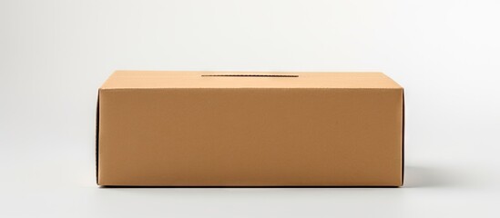 Wall Mural - A mock up of a Kraft cardboard box is shown on a white background creating an ideal copy space image