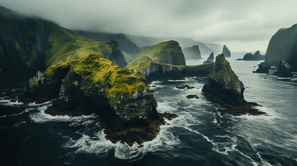 Canvas Print - A Beautiful Coastal Cliff Near The Ocean Foggy Weather Landscape Background