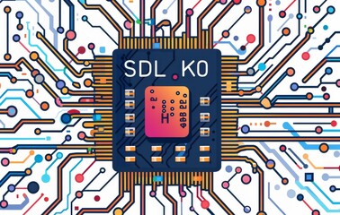 Poster - Intricate circuit board design with vibrant colors portraying technological concepts and components