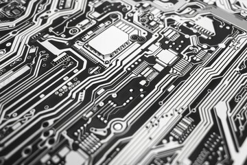 Poster - Detailed view of a printed circuit board. Ideal for technology and electronics concepts