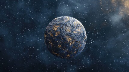 Wall Mural - a lifelike planet floats gracefully in the vastness of space its round surface adorned with intricat
