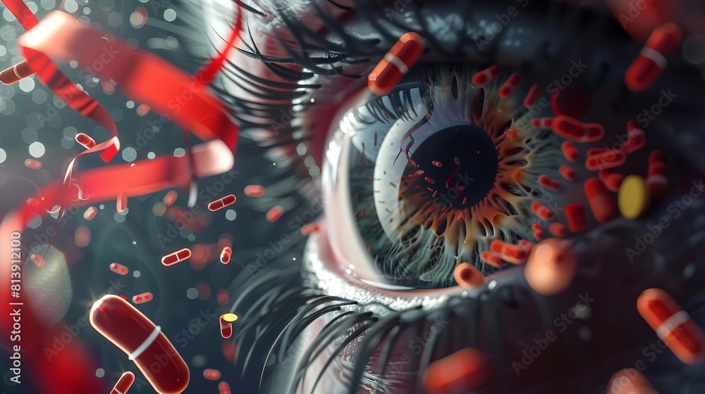 Design a CG 3D model featuring an eye at eye-level angle surrounded by ...