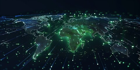 Wall Mural - glowing world map on black background
