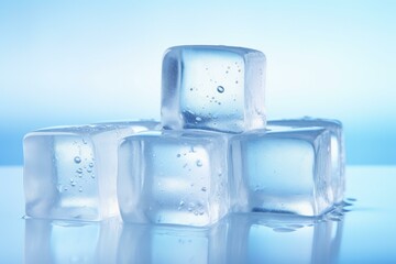 Poster - Slippery Smooth ice cubes light. Wet purity. Generate Ai