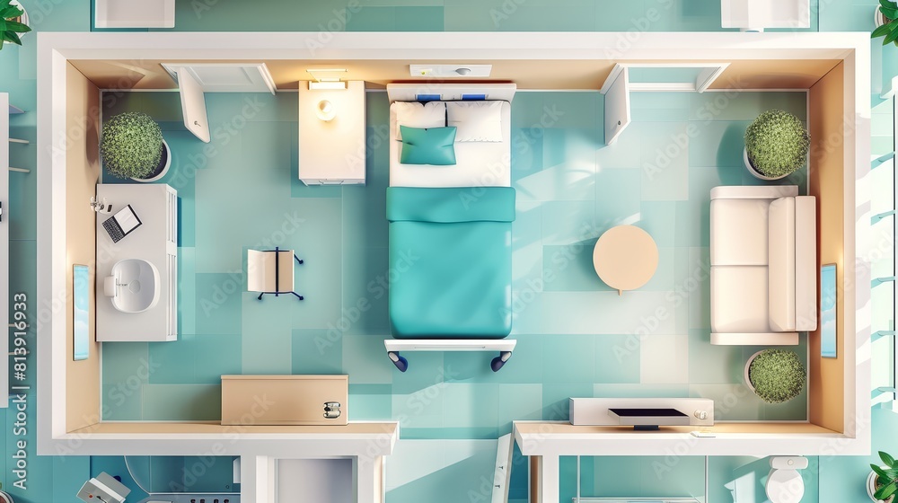 Advanced hospital room flat design top view modern healthcare theme ...