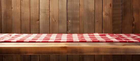 Poster - A wooden table adorned with a checkered tablecloth providing ample space for any copy space image