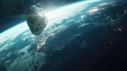 Wall Mural - a giant asteroid floating in outer space poses a potential threat to our beautiful planet earth this