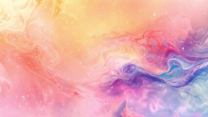 Poster - An abstract painting showcasing a blend of vibrant blue, pink, and yellow colors.