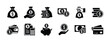 © Vilogsign - Money, budget, savings, loan, cash, earning, income, wallet, currency, dollar, card, coin, revenue, piggy bank, and profit icon set. Finance business icon collection