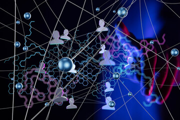 Aufkleber - Neural network concept. Connected cells with links.