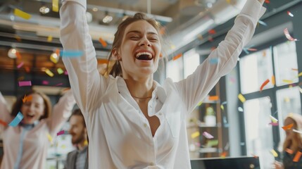 Poster - Dedicated and motivated Business People Work on Computers in a Modern Open Office in a Beautiful Happy Business Woman Manager.
