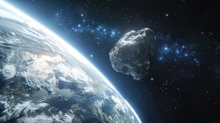 Wall Mural - a massive asteroid approaches earth in a stunning 3d visualization standing alone as a looming meteo