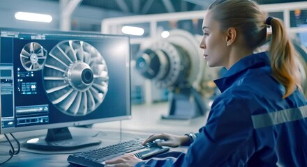 Wall Mural - nnovative Industrial Engineer Designs 3D Turbine Using CAD Program in Heavy Industry Factory, Blending Digital Precision with Hands-On Expertise for Future Engineering Innovation	