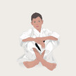 Young karateka sitting cross-legged on the floor. Sport courage concept. Vector illustration design