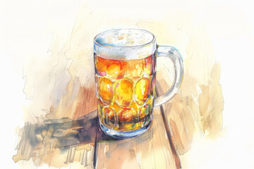 Wall Mural - a big glass of beer, in style of an aquarelle