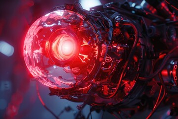 Poster - Detailed close up of a red light in a machine, suitable for tech concepts